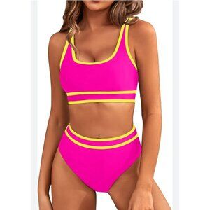 BMJL Womens High Waisted Sporty Two-Piece Bikini Adjustable Straps Size Med Pool